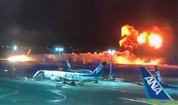 Japan Airlines flight landing in flames