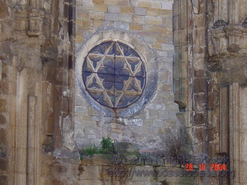 One of the more interesting features of the ruined cathedral in Alet-les-Bains is the fact that it has stained glass windows made in the form of the Star of David.  Of course, the interesting question is: why did a Christian Cathedral have these Jewish symbols incorporated into its decorations?