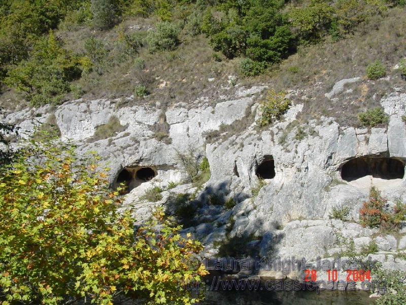 As we continued to drive toward Rennes, we noticed many small caves in the rock face above the river Aude.  These were very possibly used as 