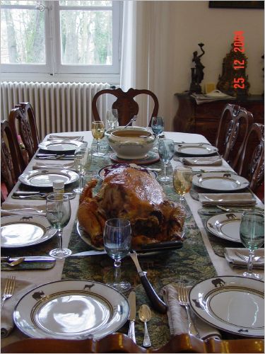 Set and ready for Christmas Day Dinner.  You will notice that the new soup tureen is called into service for the gravy.  As Laura describes in her T Bird essay in 