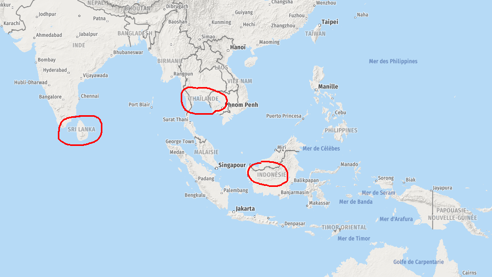 Indonesia, Thailand and Sri Lanka