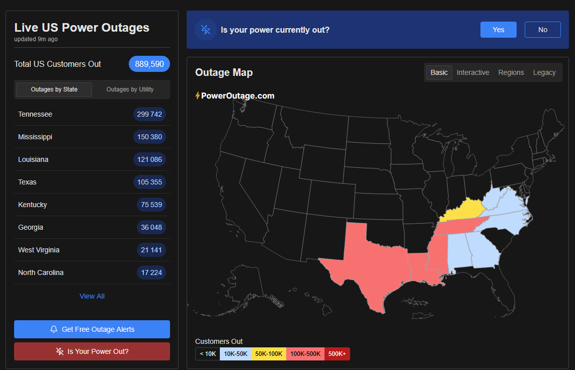 USA Power outage 25 january 2026