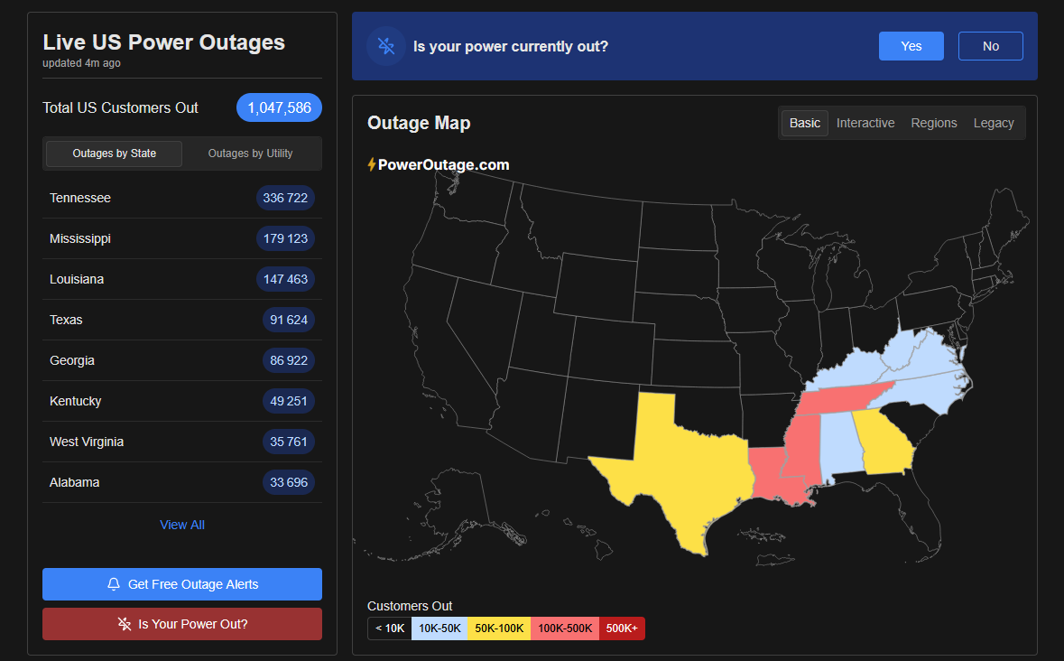 US Power Outages January 25 2026