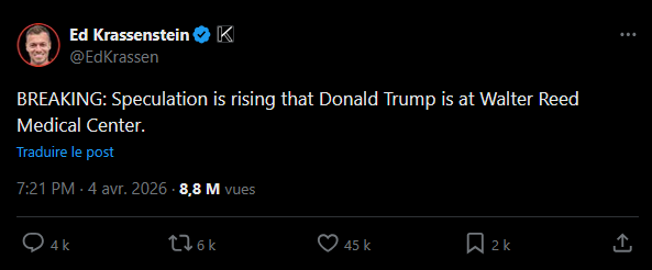 Speculation is rising that Donald Trump is at Walter Reed Medical Center.