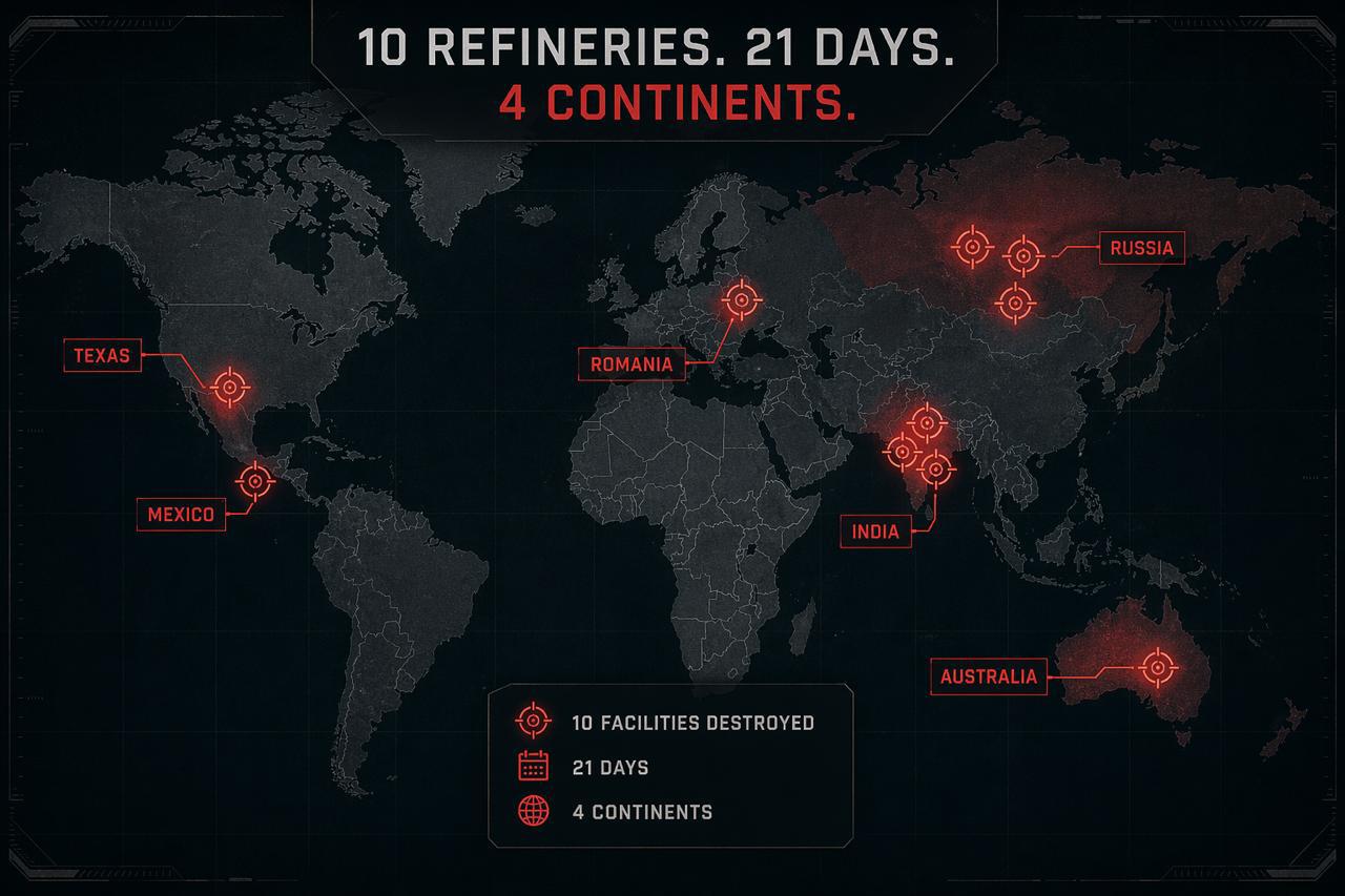 10 refineries. 21 days. 4 continents.