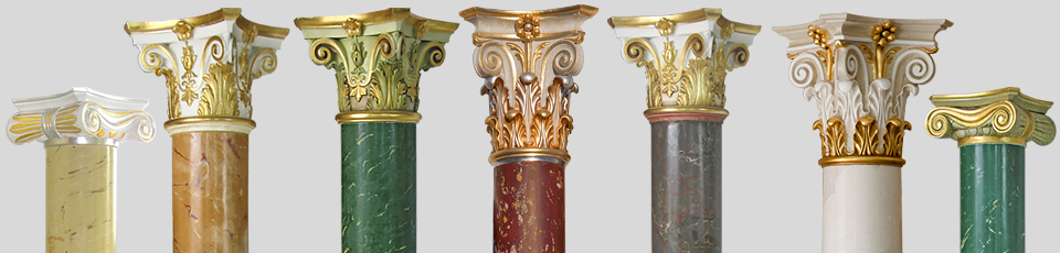Various colors and styles of scagliola columns