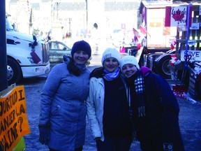 From left, Nettie Enns, Nettie Froese, and Eva Enns at the Ottawa protests