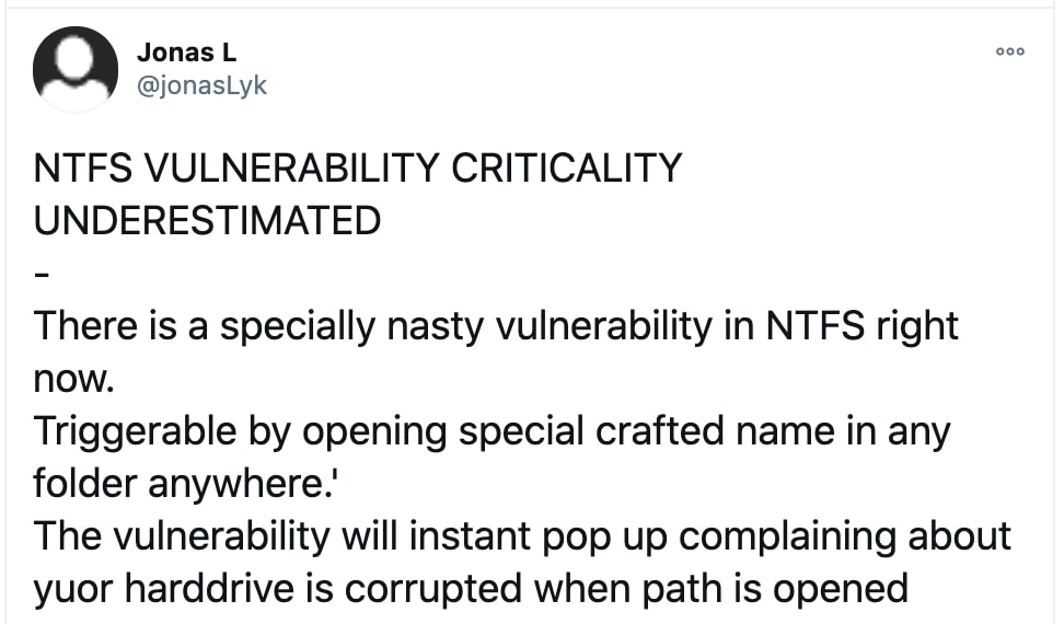 JonathanLyk NTFS vulnerability