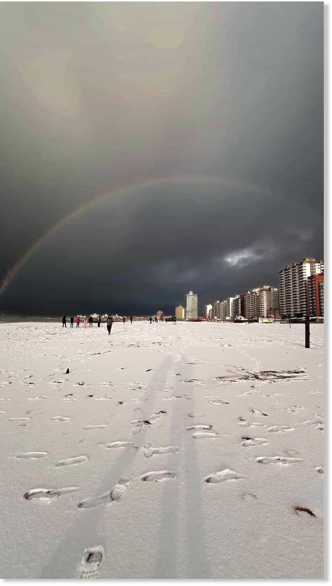 Rare snowfall hits Argentina’s beaches.