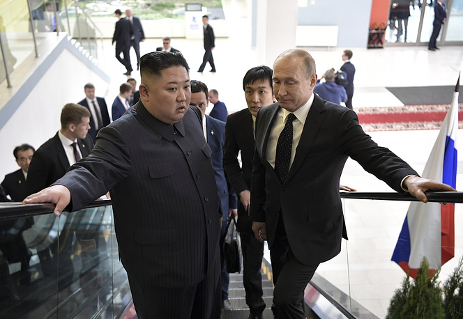 Russian President Vladimir Putin and North Korea's leader Kim Jong Un in Vladivostok, Russia