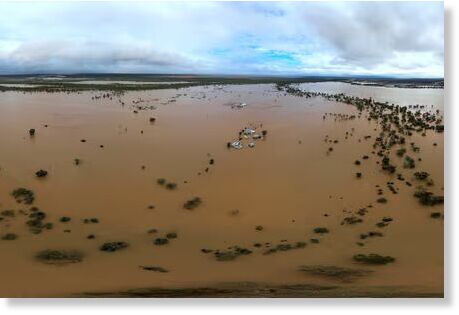 Homes under flood waters in the town of Windorah in central-west Queensland.
