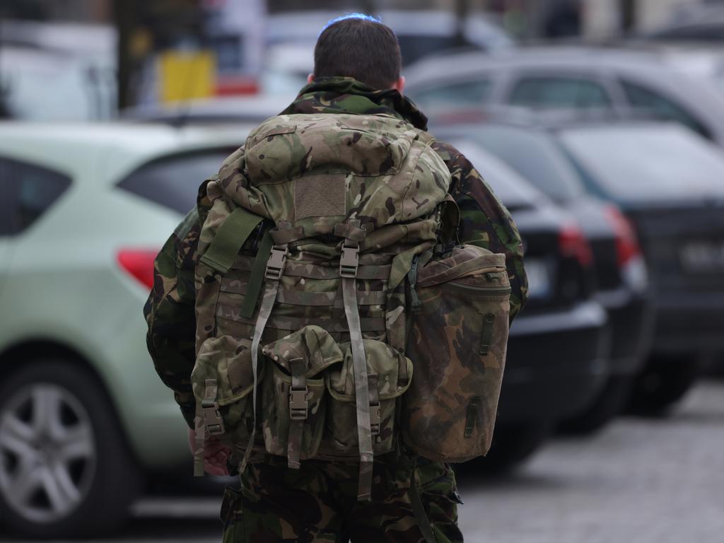 A British combat volunteer heading to Ukraine to fight. Picture: Sean Gallup/Getty Images