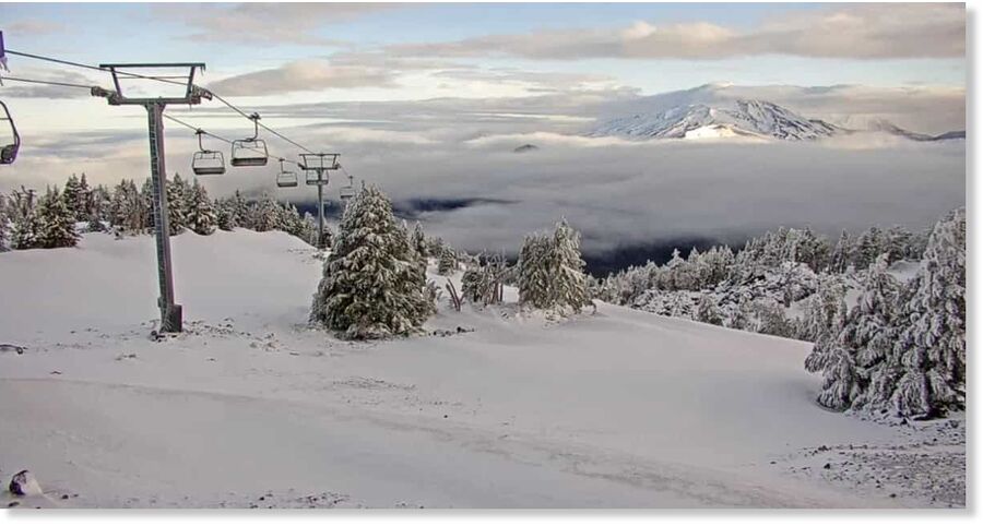 Rare summer snow for Mount Bachelor.