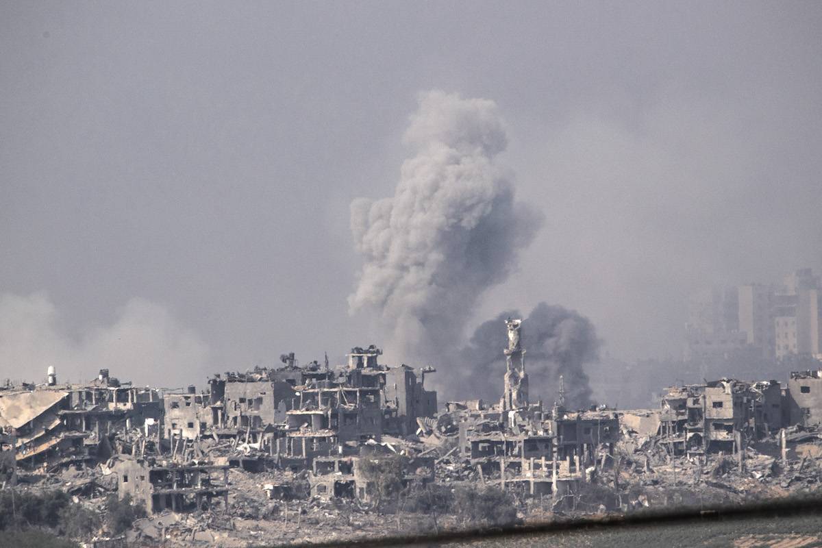 Smoke rises in Gaza which is seen from the Sderot city as the Israeli airstrikes continue in Sderot, Israel on November 02, 2023 [Mostafa Alkharouf/Anadolu Agency]