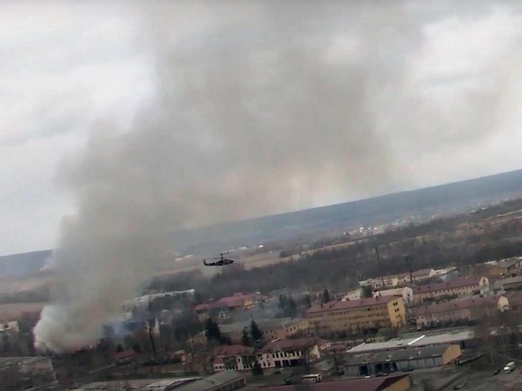 A Russian KA-52 gunship helicopter on a mission. Picture: Russian Defence Ministry/AFP