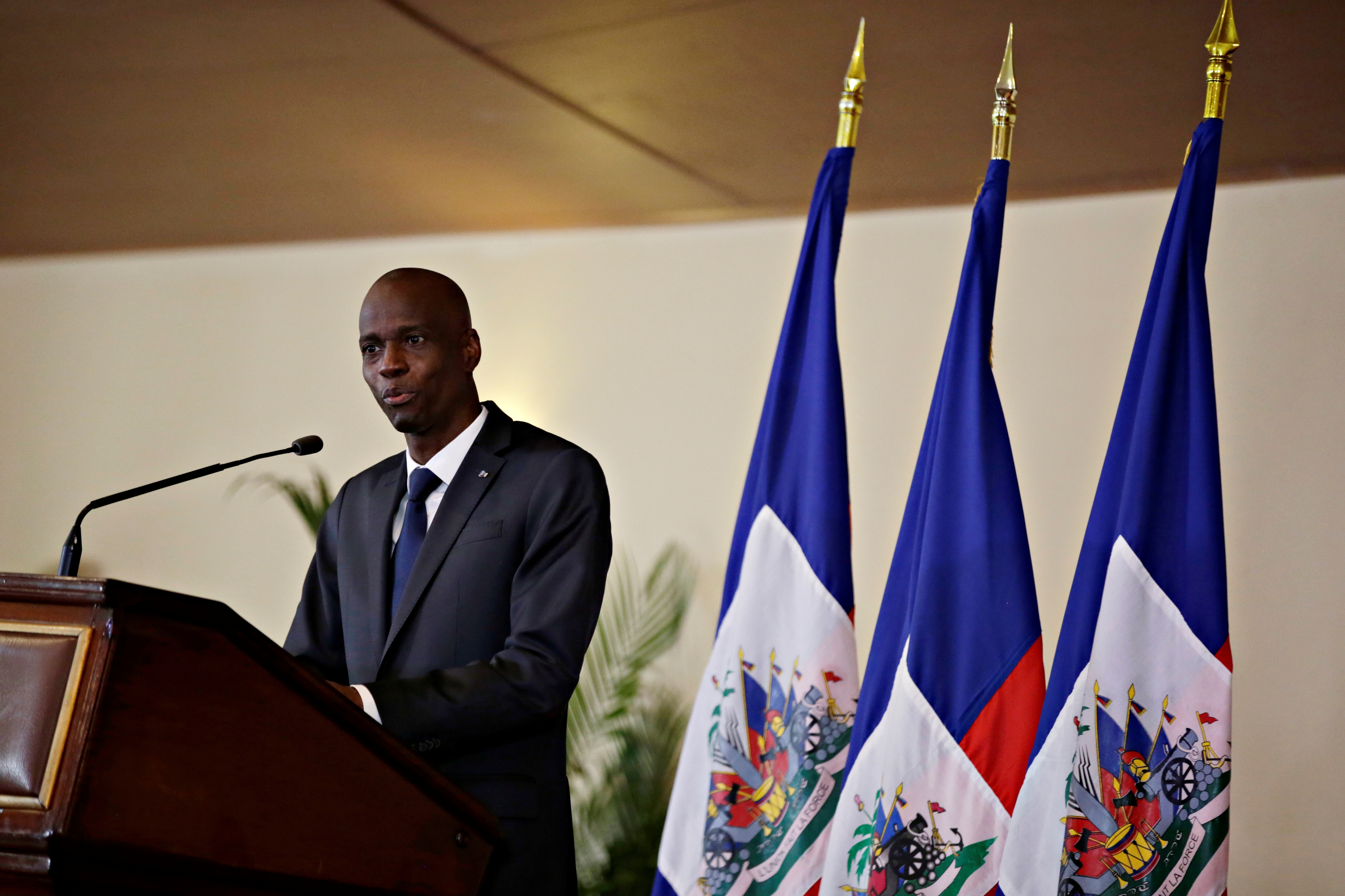 Haiti's President Jovenel Moise speaks during the investiture ceremony of the independent advisory committee for the drafting of the new constitution at the National Palace in Port-au-Prince, Haiti October 30, 2020. REUTERS/Andres Martinez Casares/