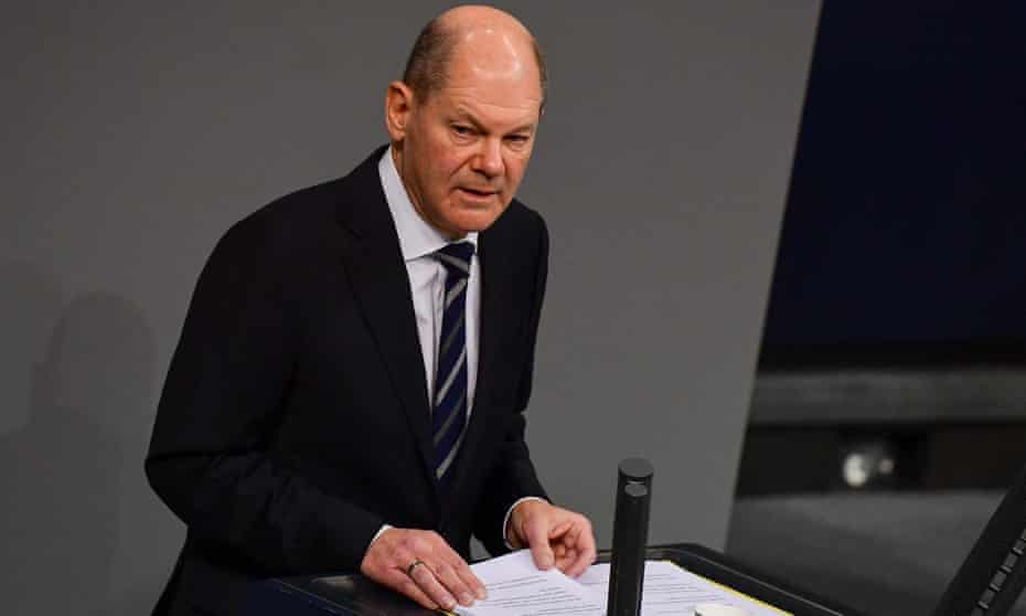 Olaf Scholz delivers his first keynote speech as a chancellor at the Bundestag in Berlin.