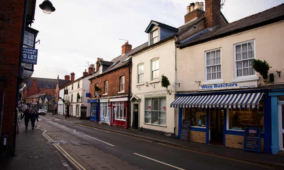 High street in the North Shropshire town of Wem