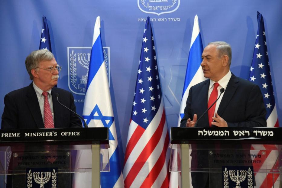 US National Security Adviser John Bolton (L) and Israeli Prime Minister Benjamin Netanyahu (R) hold a joint press conference after their meeting at the Prime Ministry office in West Jerusalem on June 23, 2019. [Haim Zach / GPO / Handout - Anadolu Agency]