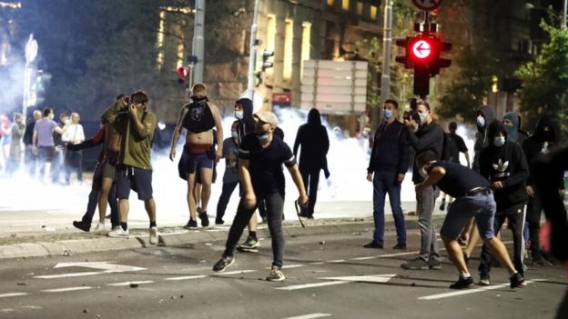 Protesters hurl rocks at police on 8 July