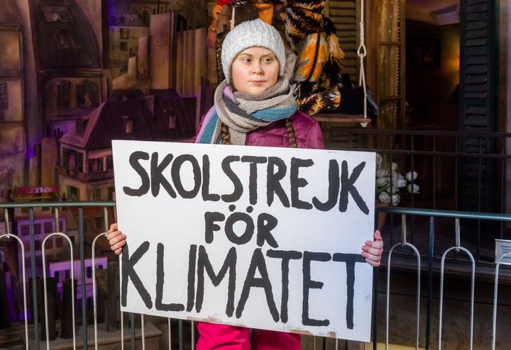 A wax figure, which is supposed to represent the Swedish climate activist Greta Thunberg, is displayed in the Panoptikum waxw