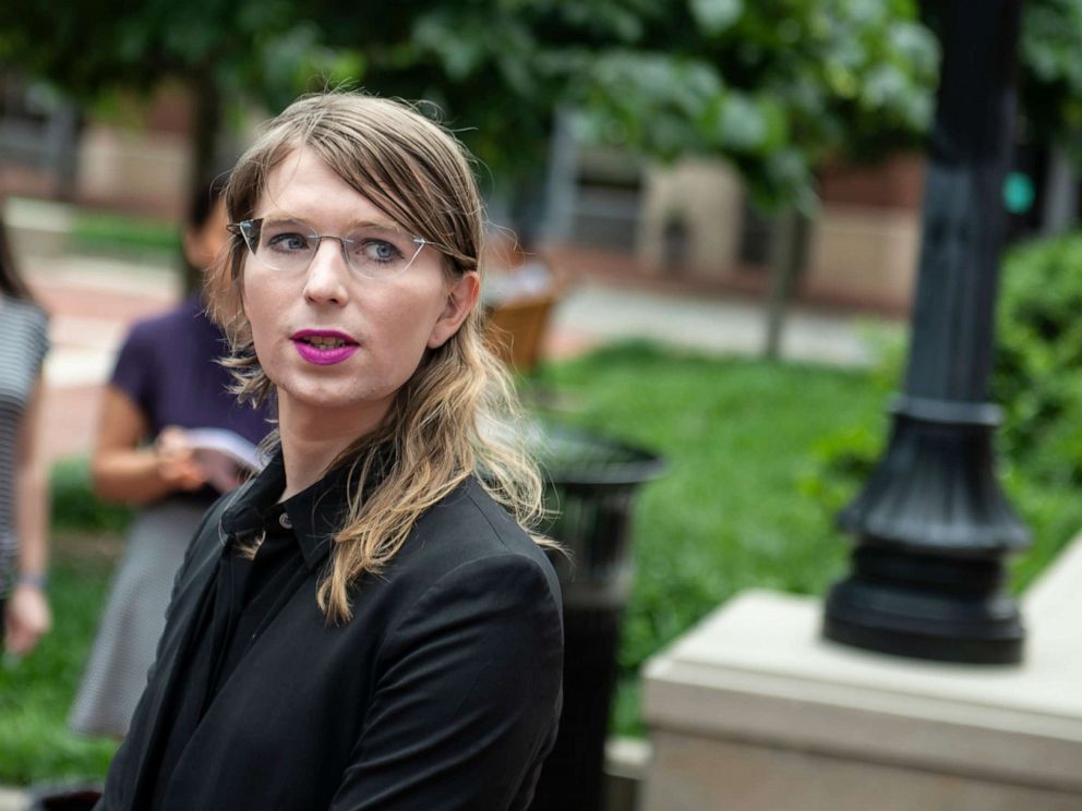 PHOTO: Former military intelligence analyst Chelsea Manning speaks to the press ahead of a Grand Jury appearance about WikiLeaks, in Alexandria, Va., May 16, 2019