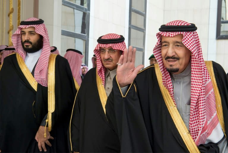 Saudi King Salman bin Abdulaziz (R), Crown Prince Mohammed bin Nayef (C) and deputy Crown Prince Mohammed bin Salman, pictured in late 2016