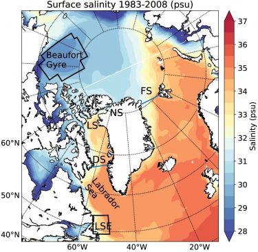 colored map showing salinity colored map showing salinity