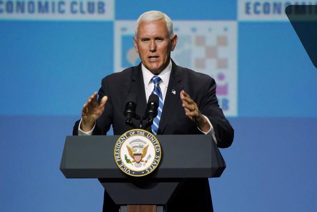 Vice President Mike Pence speaks to the Detroit Economic Club on Monday, August 19, 2019, at the Motor City Casino Sound Board.