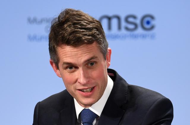 British Defense Secretary Gavin Williamson speaks during the annual Munich Security Conference in Munich, Germany February 15, 2019. REUTERS/Andreas Gebert