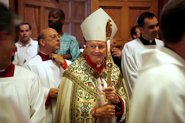 FILE PHOTO: Retired Cardinal Theodore McCarrick stands before the Mass of Installation for Archbishop Donald Wuerl at the Basilica of the National Shrine of the Immaculate Conception in Washington June 22, 2006.  REUTERS/Joshua Roberts/File Photo