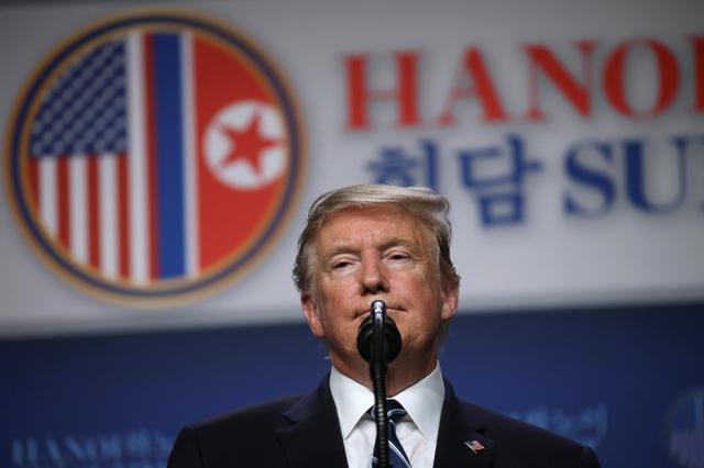 U.S. President Donald Trump holds a news conference after his summit with North Korean leader Kim Jong Un at the JW Marriott hotel in Hanoi, Vietnam, February 28, 2019. REUTERS/Leah Millis