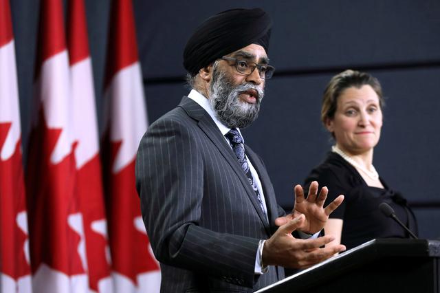 Canada's Defence Minister Harjit Sajjan speaks during a news conference with Foreign Minister Chrystia Freeland in Ottawa, Ontario, Canada, March 18, 2019. REUTERS/Chris Wattie