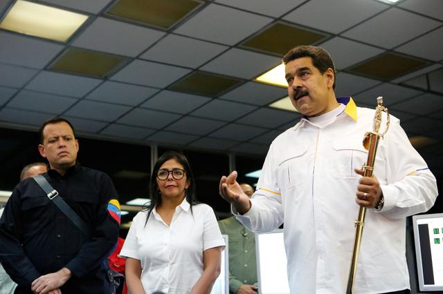Venezuela's President Nicolas Maduro speaks during his visit to the Hydroelectric Generation System on the Caroni River, near Ciudad Guayana, Bolivar State, Venezuela March 16, 2019. Picture taken March 16, 2019. Miraflores Palace/Handout via REUTERS ATTENTION EDITORS - THIS PICTURE WAS PROVIDED BY A THIRD PARTY.