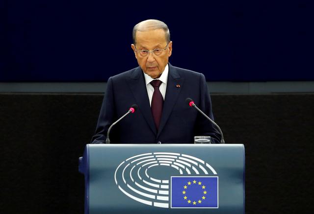 FILE PHOTO: Lebanon President Michel Aoun addresses the European Parliament in Strasbourg, France, September 11, 2018.  REUTERS/Vincent Kessler/File Photo