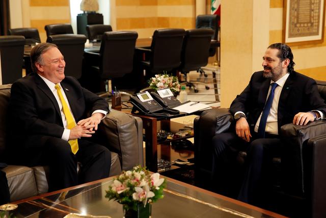 U.S. Secretary of State Mike Pompeo meets with Lebanese Prime Minister Saad al-Hariri at the governmental palace in Beirut, Lebanon March 22, 2019. REUTERS/Jim Young/Pool