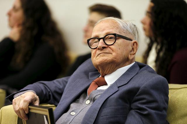 FILE PHOTO: Rafi Eitan, who was involved in the capture of Adolf Eichmann, an architect of the Nazi Holocaust, sits during a ceremony to mark 55 years since the Eichmann trial of at Israeli President Reuven Rivlin's residence in Jerusalem January 27, 2016.  REUTERS/Ammar Awad/File Photo