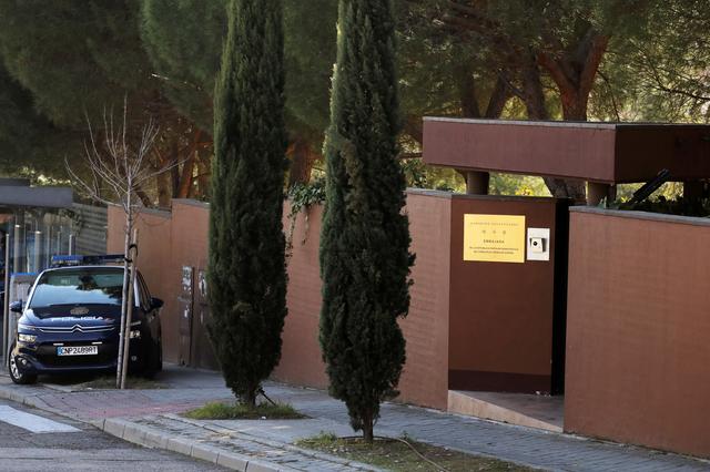 FILE PHOTO: A Spanish National Police car is seen outside the North Korea's embassy in Madrid, Spain February 28, 2019. REUTERS/Sergio Perez/File Photo
