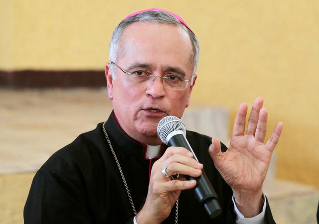 Managua's Bishop Silvio Baez speaks during a news conference in Managua, Nicaragua April 10, 2019. REUTERS/Oswaldo Rivas