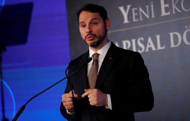 FILE PHOTO: Turkish Treasury and Finance Minister Berat Albayrak attends a news conference in Istanbul, Turkey, April 10, 2019. REUTERS/Umit Bektas/File Photo