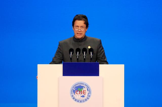 FILE PHOTO: Pakistani Prime Minister Imran Khan speaks at the opening ceremony for the first China International Import Expo (CIIE) in Shanghai, China, November 5, 2018.  REUTERS/Aly Song/Pool/File Photo