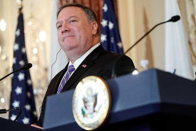 FILE PHOTO: U.S. Secretary of State Mike Pompeo speaks to the media at the State Department in Washington, U.S., April 19, 2019. REUTERS/Joshua Roberts