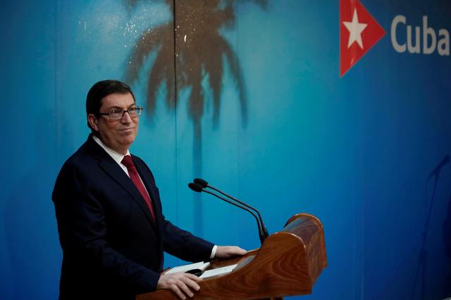 Cuba's Foreign Minister Bruno Rodriguez speaks during a news conference in Havana, Cuba, April 25, 2019. REUTERS/Alexandre Meneghini