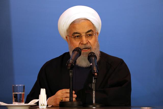 FILE PHOTO: Iranian President Hassan Rouhani speaks during a meeting with tribal leaders in Kerbala, Iraq, March 12, 2019. REUTERS/Abdullah Dhiaa Al-Deen/File Photo