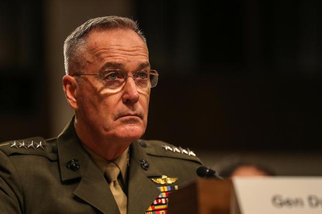 Chairman of the Joint Chiefs of Staff Gen. Joseph F. Dunford Jr. speaks at a Senate Armed Services hearing on the proposal to establish a U.S. Space Force, in Washington, U.S., April 11, 2019. REUTERS/Jeenah Moon