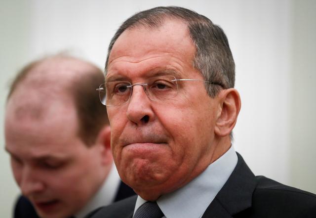 Russian Foreign Minister Sergei Lavrov looks on during a meeting of Russian President Vladimir Putin with Lebanese President Michel Aoun at the Kremlin in Moscow, Russia March 26, 2019. REUTERS/Maxim Shemetov/Pool