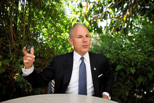 U.S. Special Envoy for Monitoring and Combating Anti-Semitism, Elan Carr, gestures during his interview with Reuters in Jerusalem May 5, 2019. REUTERS/Ronen Zvulun