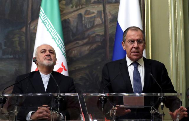 Russian Foreign Minister Sergei Lavrov and his Iranian counterpart Mohammad Javad Zarif attend a news conference in Moscow, Russia May 8, 2019. REUTERS/Evgenia Novozhenina