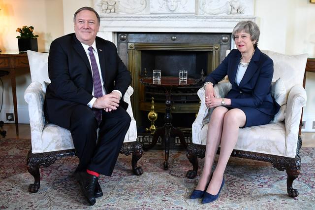 U.S. Secretary of State Mike Pompeo meets with Britain's Prime Minister Theresa May at 10 Downing Street in London, Britain May 8, 2019. Mandel Ngan/Pool via REUTERS