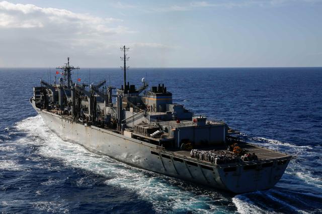 The fast combat support ship USNS Arctic pulls alongside the Nimitz-class aircraft carrier USS Abraham Lincoln to conduct a replenishment-at-sea in the Mediterranean Sea, May 8, 2019. Michael Singley/U.S. Navy/Handout via REUTERS 
